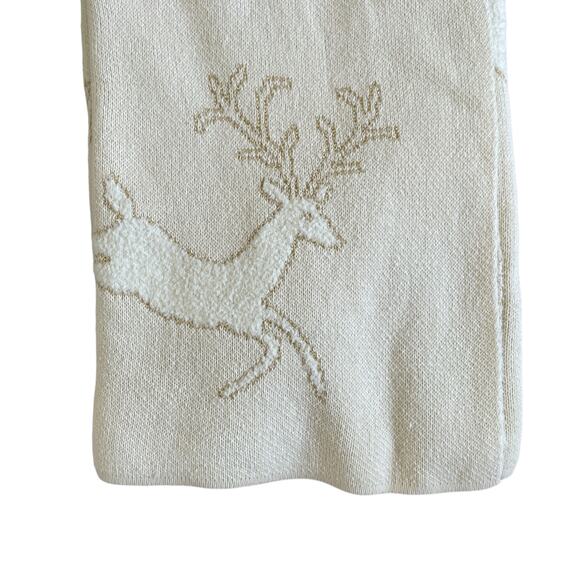 Magaschoni CHRISTMAS Reindeer Knit Holiday Throw 50x60 Holiday Cream & Gold New - Picture 2 of 14